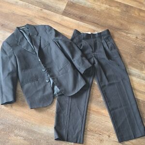 Boys Size 10 Regular Pinstripe Black Suit Jacket & Trousers